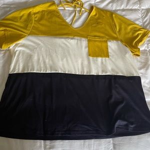 Plus Size Blue Yellow White tie tee